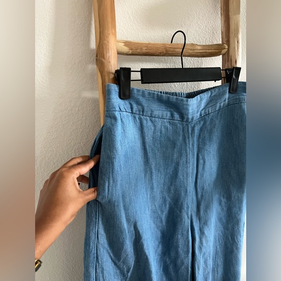 Madewell Chambray Huston Soft Denim Pull on Crop High Rise Wide Leg Pants - Picture 4 of 8